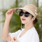 新款空帽夏季大沿遮阳户外防晒太阳帽女士珍珠可折叠帽子 卡其