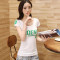 2018韩国新款夏装修身短袖简单字母体血桖女士半袖大领口休闲T恤_2 XXL 白底绿字