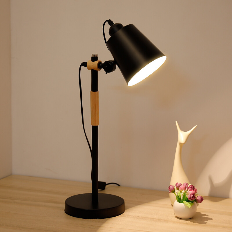 北欧护眼台灯书桌大学生简约现代女孩宿舍寝室创意卧室床头工作灯白色+7瓦LED暖光按钮开关 黑色+7瓦LED暖光