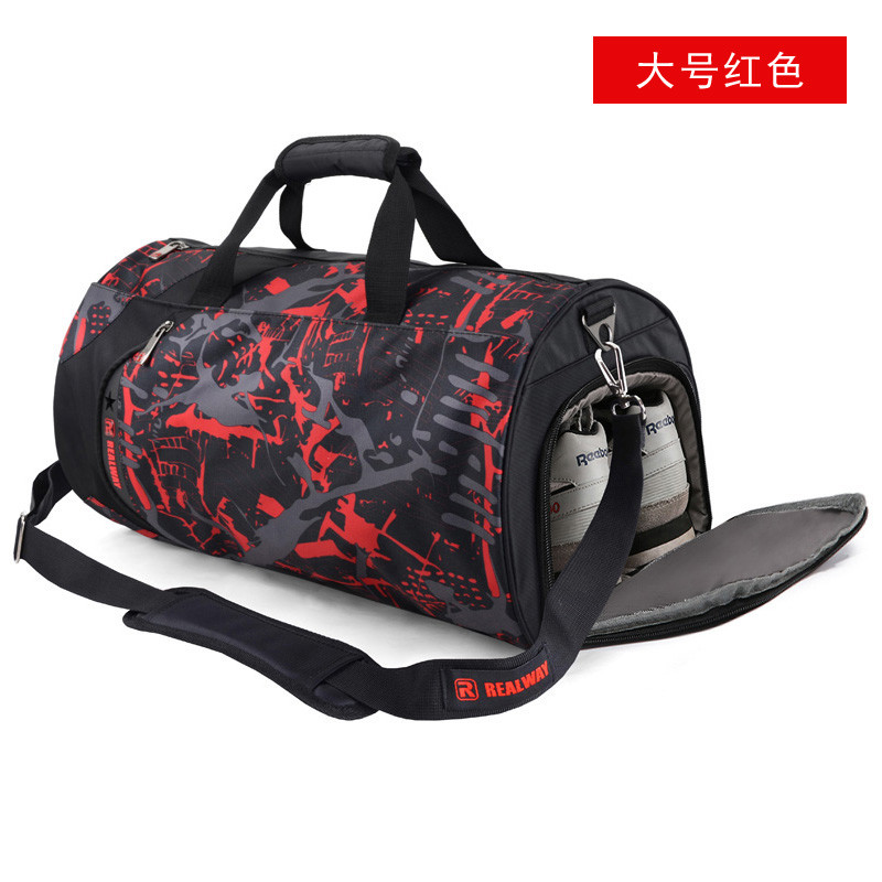 瑞威旅行包时尚迷彩单肩运动包健身包 红色