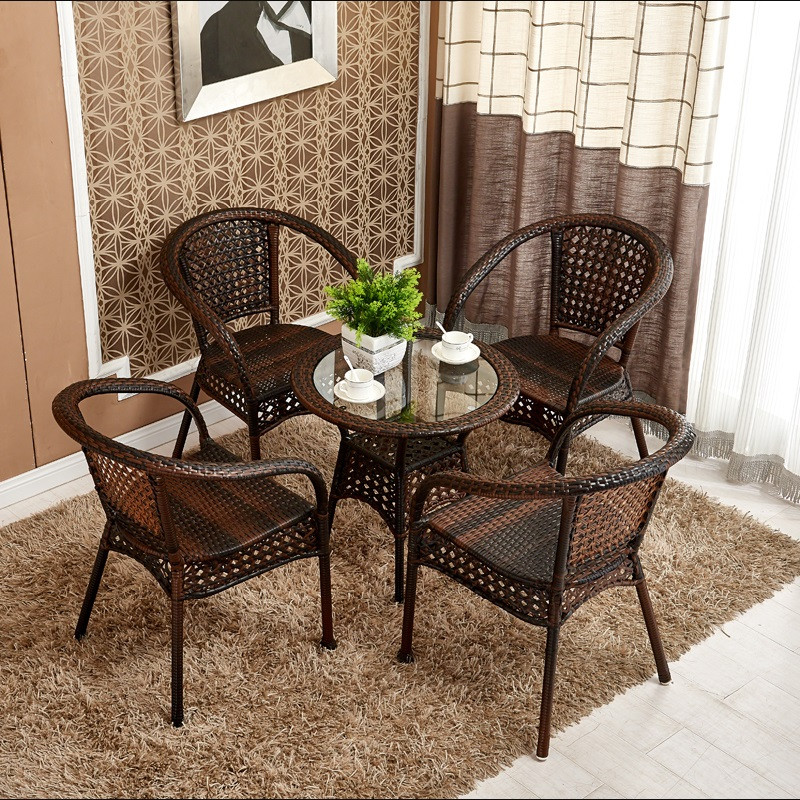 【京好】 藤椅子茶几三件套五件套组合 高档办公阳台休闲户外家具E79 咖啡色1桌4椅
