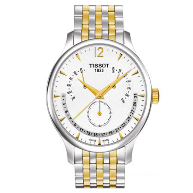 天梭(TISSOT)手表 俊雅系列三眼皮带石英男表商务休闲石英钢带男士手表T063.637.36.037.00 T063.637.22.037.00
