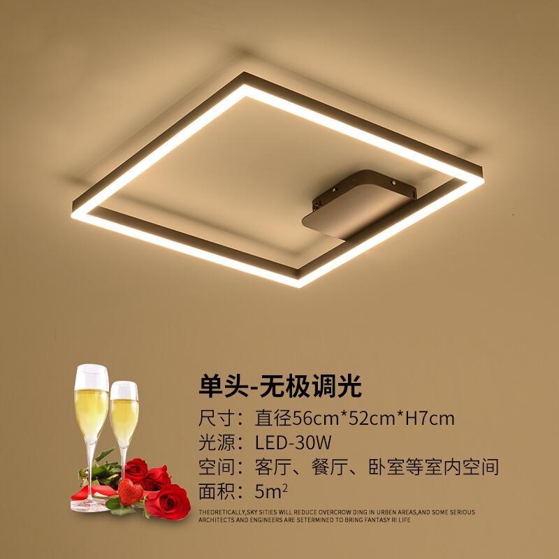 客厅灯简约现代长方形大气创意家用LED吸顶灯北欧餐厅房间卧室灯_0 单头56*52cm-无极调光30W