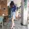 韩版港味夏季时尚高腰破洞牛仔裤女毛边撕破浅色牛仔短裤烂裤子潮 L 蓝色