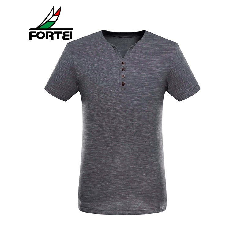 FORTEI富铤 短袖男士夏季小V领休闲时尚个性半袖 54(185/XXL) 深灰色