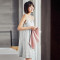 顶瓜瓜女睡裙纯棉睡衣中袖家居服时尚女人撞色条纹全棉居家服睡裙 灰色-25241 170-XL