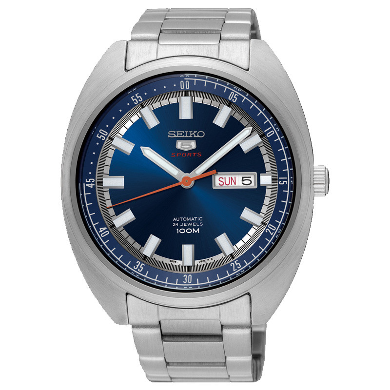 精工(SEIKO)手表 精工5号自动机械表原装进口鲍鱼形防水夜光时尚运动男表双历蓝盘钢带 SRPB15J1 SRPB15J1