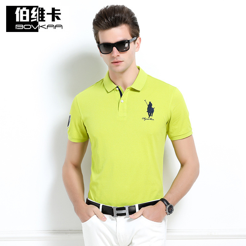 伯维卡商务POLO衫2018夏季新款青年商务男装休闲纯色短袖T恤时尚翻领棉质t恤 3397 XL 浅绿色