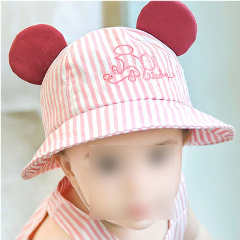 婴儿帽子春夏男女宝宝帽0-3-6-12个月盆帽遮阳帽夏帽渔夫帽春秋小清新印花可爱宝宝帽子 48码：帽围(44-48cm)适合5-12个月 红大耳朵