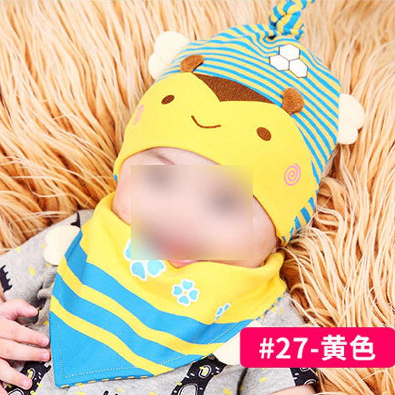 婴儿帽子0-3-6-12个月春夏薄款婴幼儿男女宝宝新生儿帽子胎帽可爱卡通萌趣婴幼儿帽子 均码，0-12个月 27黄色