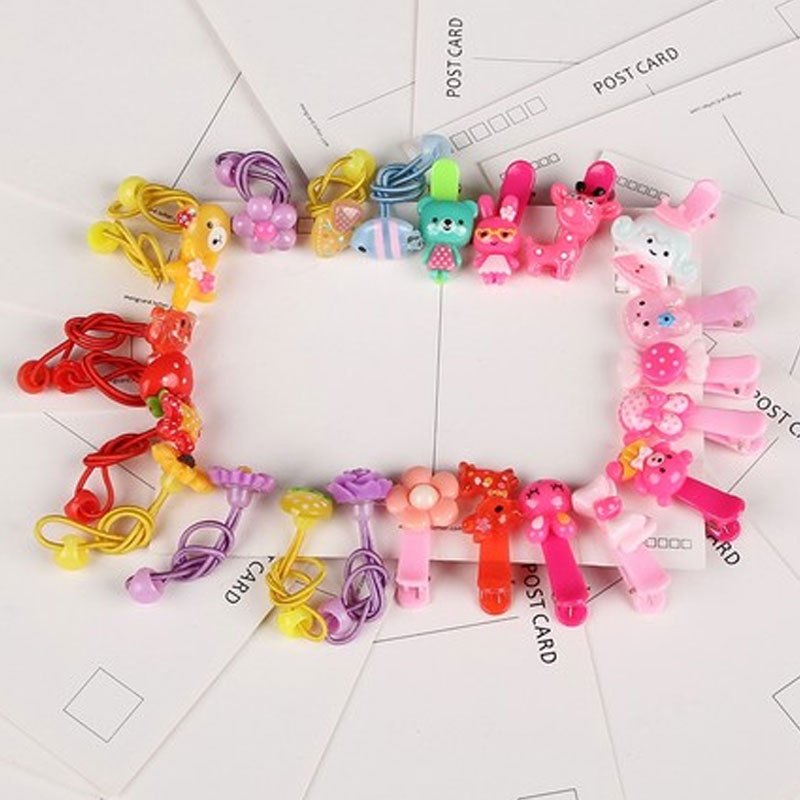 儿童发饰发夹宝宝皮筋发卡头花饰品小女孩发圈头绳小朋友头饰女童头绳简约小清新婴童头饰 12个果冻夹+12个多彩发绳
