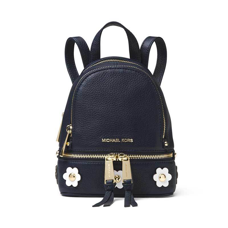 MICHAEL KORS 迈克·科尔斯双肩包 女软荔枝纹牛皮花草休闲拉链背包MINI 30S8GEZB0U 深蓝色