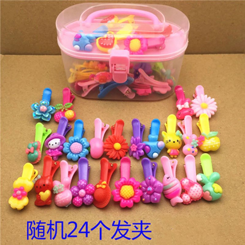 儿童发饰发圈女童橡皮筋发绳宝宝头饰小女孩发夹发卡不伤发可爱卡通小朋友四季通用婴童头饰 随机24只不同发夹S盒子