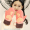 韩版卡通手套女冬可爱加厚毛绒手套冬天保暖包指手套可爱全指手套西瓜红(爱心款)均码 酒红(小熊款)