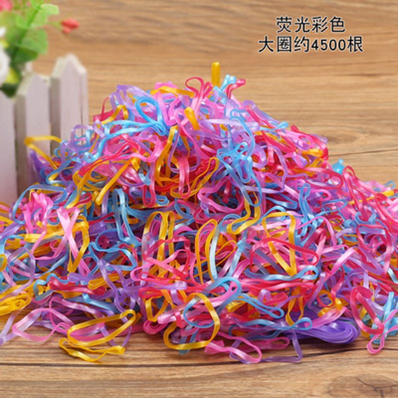 女童发饰头绳橡皮筋儿童皮筋宝宝发绳一次性小孩发圈不伤发小圈大圈多色小女孩四季通用婴童头饰 2.荧光彩色（大圈4500根）