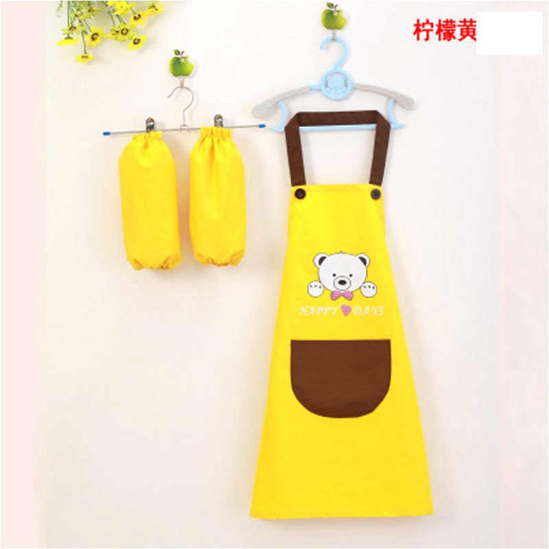 儿童围裙画画衣套装幼儿园小孩吃饭衣中大童绘画罩衣可爱卡通图案婴幼儿家居家用食饭衫画画衣 110（参考身高80-110） 柠檬黄-f水