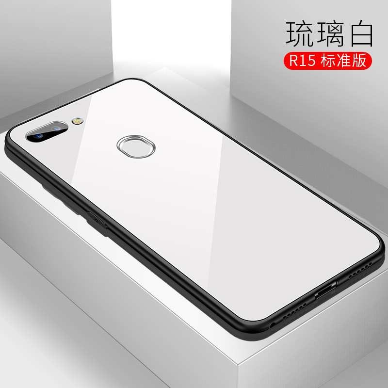 卡斐乐oppor15手机壳全包钢化玻璃壳OPPO R15梦境版保护套 硅胶软边防摔透明保护壳简约大气 【白色】OPPOR15标准版