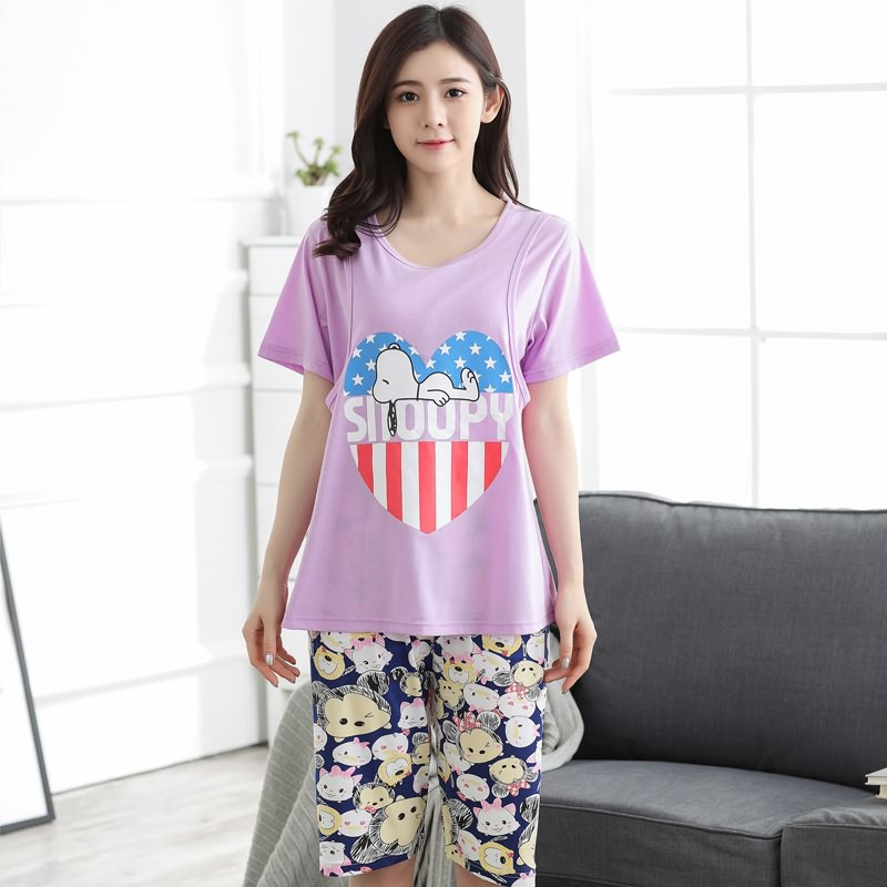 茵珠麗YinZhuli 2018夏季新款棉质薄款短袖孕妇服睡衣居家服 夏天女士坐月子哺乳喂奶衣月子服套装6039 3XL码 3号款