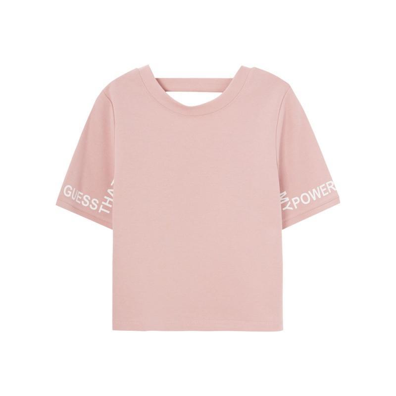 美特斯邦威短袖T恤女夏装字母印花镂空226630商场同款_4 175/96A/XXL 花谧粉70