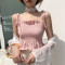 2018夏季新款荷叶边外穿吊带上衣修身性感内搭短款背心打底衫女装 均码 粉色
