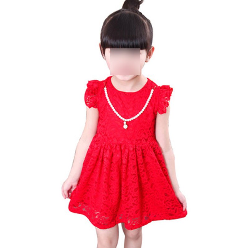 女童连衣裙春夏季蕾丝网纱中大儿童新款春夏装长袖无袖红色蕾丝花边裙甜美清新婴童裙子 100cm 红色无袖蕾丝裙