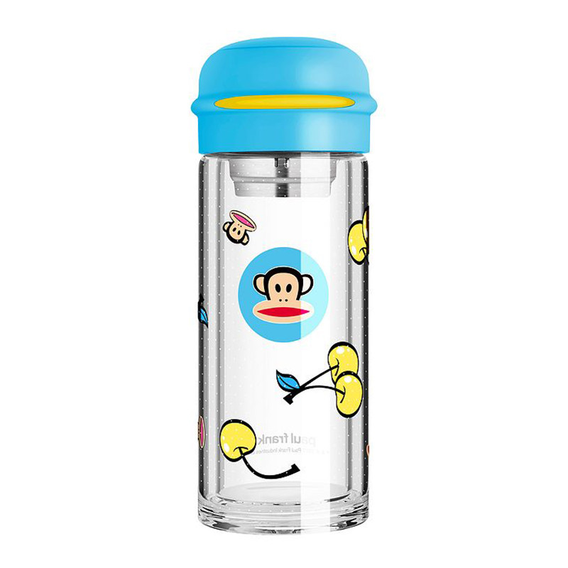大嘴猴(Paul Frank)可爱玻璃杯240ML女学生水杯双层办公室花茶杯便捷随手杯(不保温） 女神款-蓝色