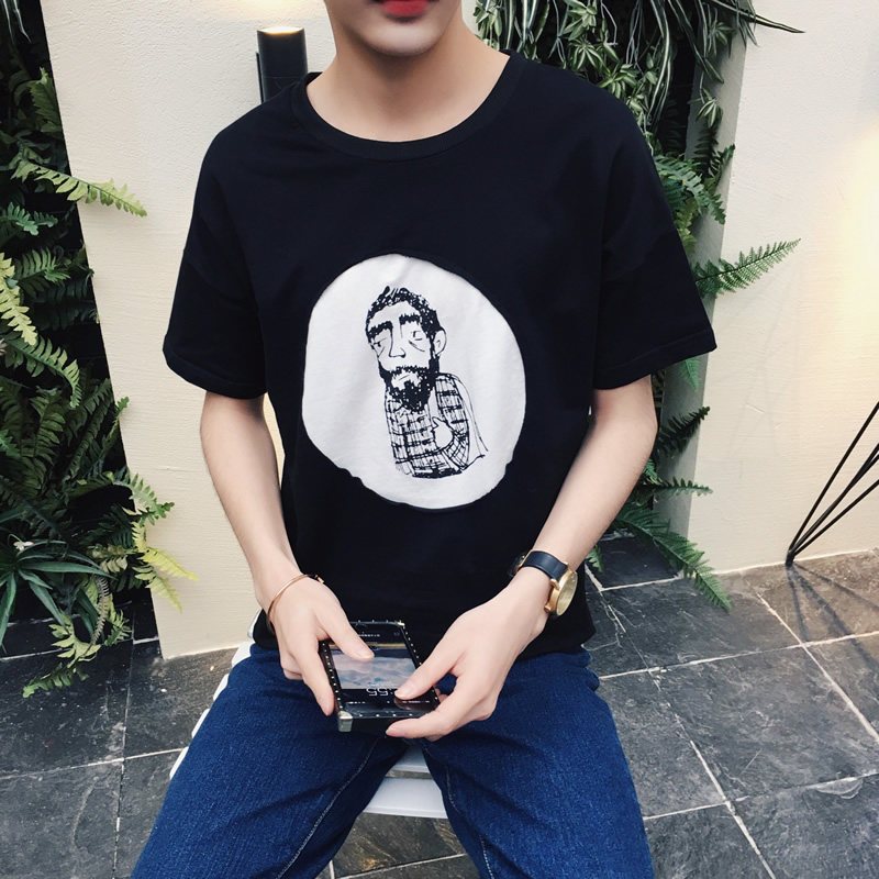 夏季2018短袖男装T恤半袖青少年韩版潮T恤 2XL 黑色