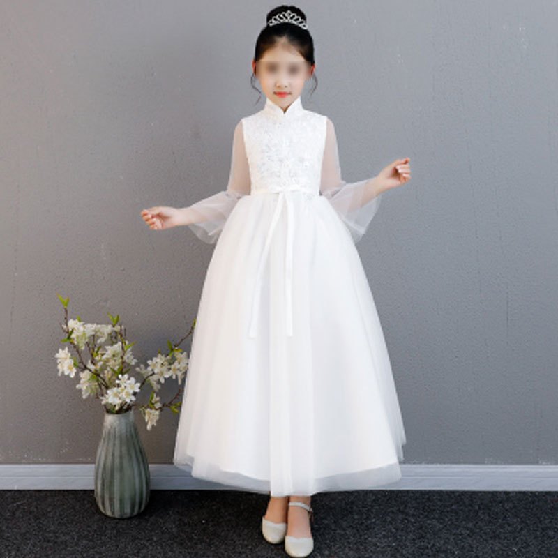 女童婚纱蓬蓬纱儿童生日晚礼服公主裙小花童古筝钢琴演出服通用裙子简约小清新婴童裙子 110cm 白色长款