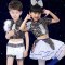 儿童表演服男童女童爵士舞蓬蓬纱裙幼儿园舞蹈亮片演出服装通用套装简约小清新婴童套装 110cm 七彩女童+蓝袜套+白裤袜