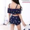 新款女童游泳衣比基尼儿童泳装小中大童女宝宝分体蛋糕裙式学生小女孩夏季海滩婴童泳装 L码（身高110-125cm） 藏青3705