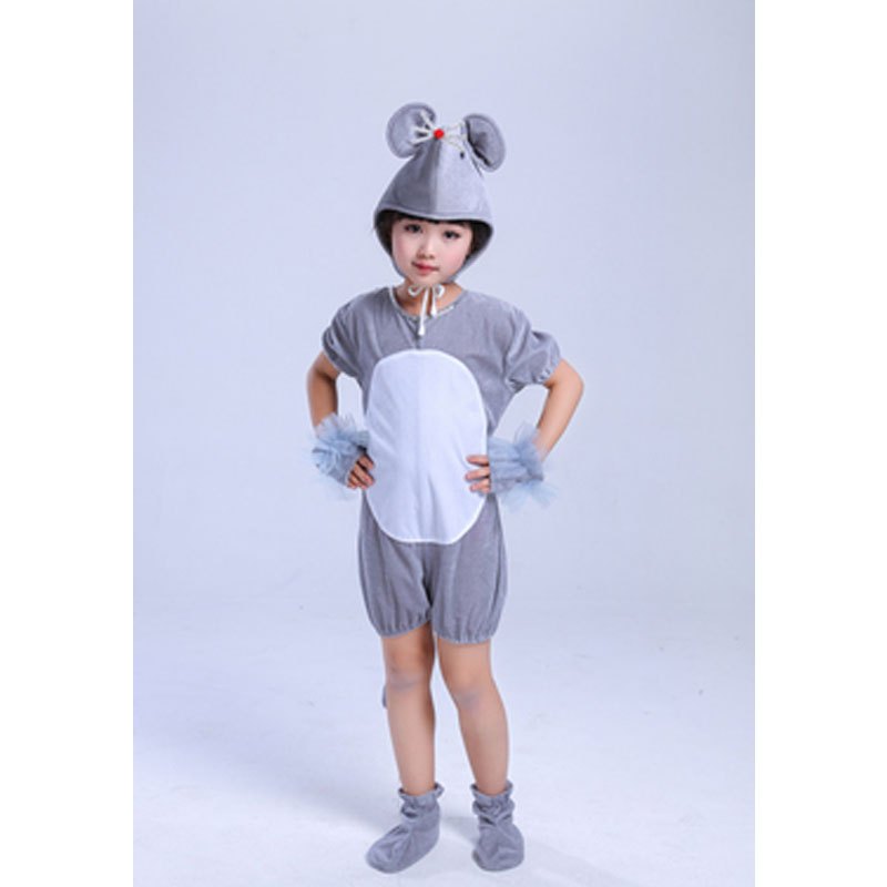中性幼儿小老鼠演出服儿童动物表演服灰鼠裙装纱裙通用套装可爱卡通小朋友套装婴童套装 130cm 灰色老鼠短款