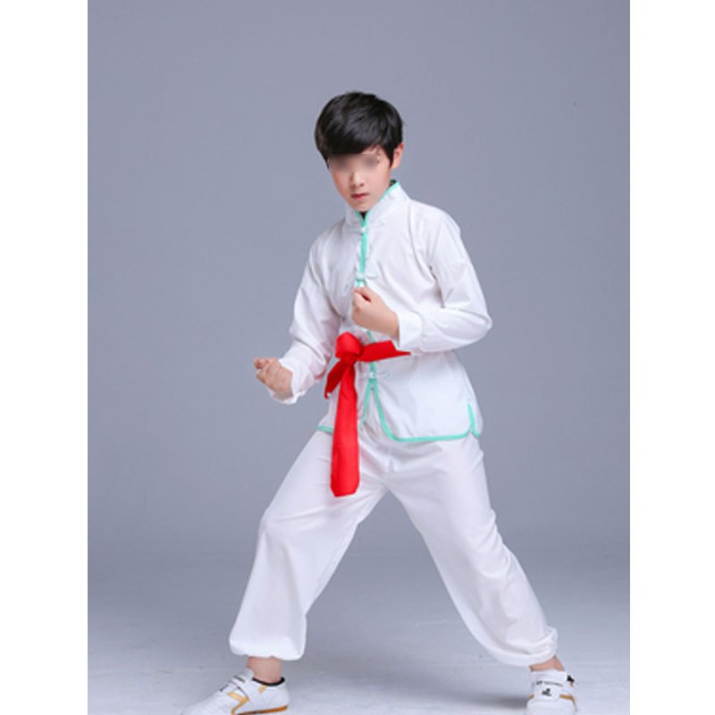 儿童武术服装练功服长袖男女幼少儿成人青少年表演服训练服通用套装简约小清新婴童小朋友套装 180cm 04款颜色