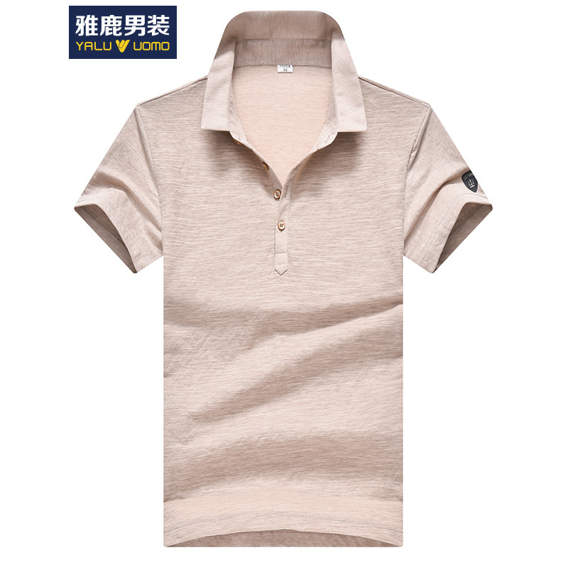 雅鹿男装 YALU UOMO男装2018新款夏季POLO衫短袖男士纯色翻领简约T恤1821 175/50 卡其