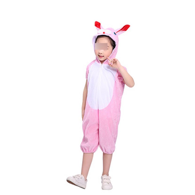 儿童动物演出服装六一节卡通小老虎小老鼠卡通萌趣可爱青蛙白兔儿童舞台动物套装表演服 140cm DX小粉兔