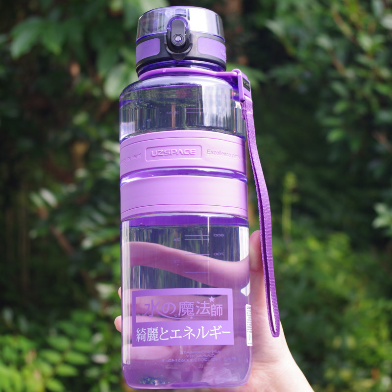 大容量1000ML水杯防漏户外运动水壶进口塑料旅行壶1.5L带刻度_4 粉紫色1500ML送茶隔