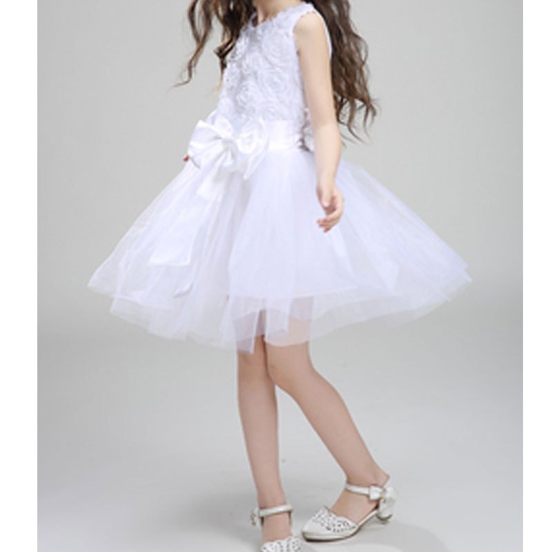 六一儿童节演出服幼儿园公主裙蓬蓬裙合唱服女童舞蹈服表演服装可爱创意男女宝宝舞台演出服 120cm 白色无袖