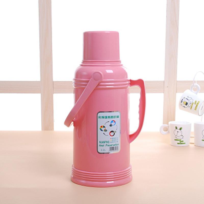 保温壶开水瓶热水瓶家用塑料暖水壶皮办公用大容量玻璃胆外壳3.2L_2 粉红色买一送一同款带内胆