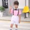 六一幼儿童节演出服背带裤诗歌朗诵幼儿园小朋友大合唱团表演服装男通用套装简约婴童套装 130cm 枚红色短款