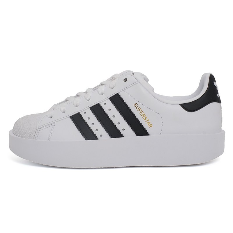 Adidas/阿迪达斯SUPERSTAR BOLD女性经典款金标贝壳头舒适耐磨底系带女子休闲板鞋BA7666 亮白/1号黑色/金金属 37
