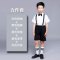 少儿表演服装男童礼服主持人套装 六一儿童演出服男小学生合唱服通用套装简约婴童套装 140cm 粉细条纹+黑裤（五）