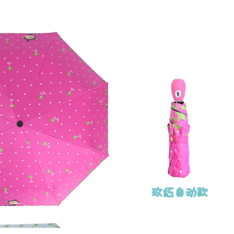 全自动儿童雨伞男折叠小学生6-12卡通两用女孩小孩大童女款公主女_17 （自动黑胶款）小鹿玫红色