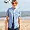 A21以纯线上品牌2018夏季新款男装纯色短袖衬衫翻领口袋短袖男衬衫4821180008 粉蓝 175/88A/L