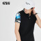 GXGPolo男装夏季男士时尚修身休闲潮流拼接青年短袖POLO衫秒 185/XXL 黑色