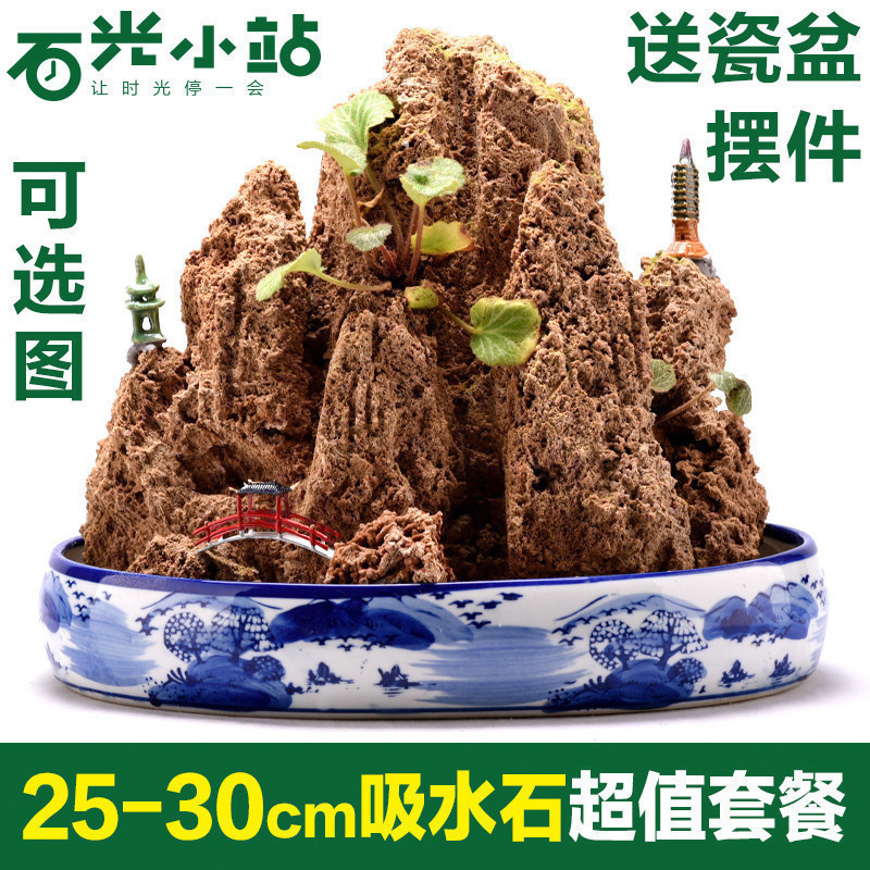 25-30cm上水石奇石吸水石盆景假山原石观赏石微景观园艺镇宅石 默认颜色
