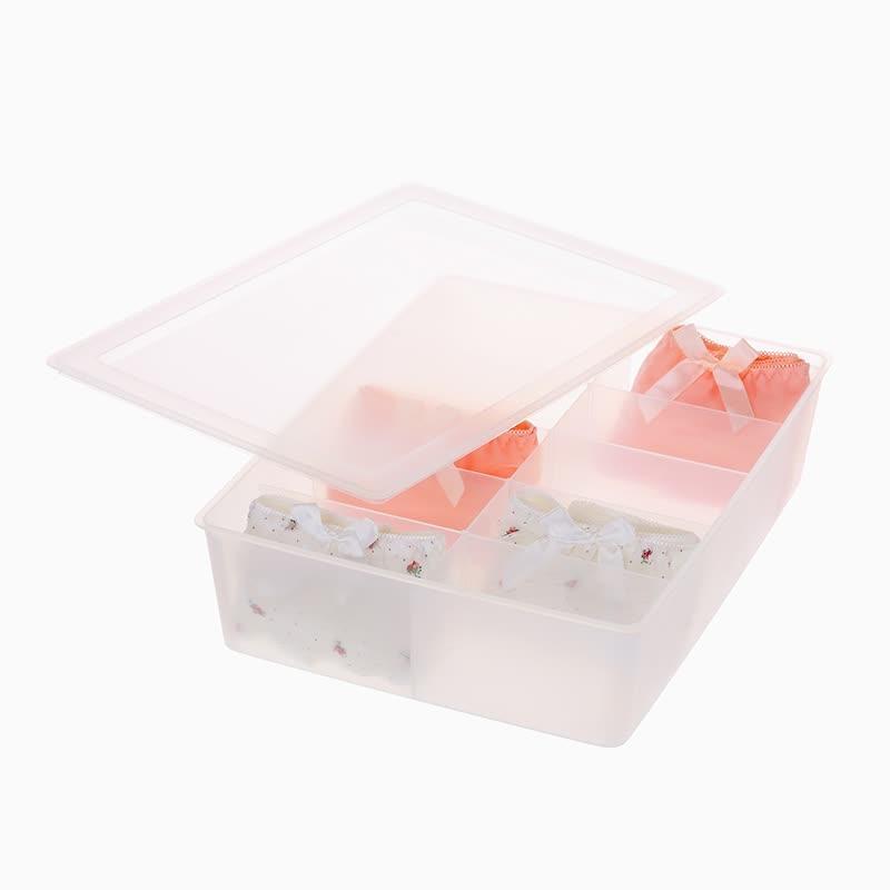 Hellokitty内衣收纳盒透明磨砂塑料文胸袜子内裤整理盒加厚防尘 中号10格有盖