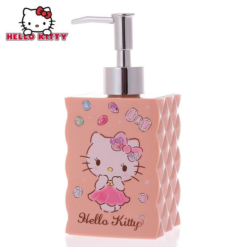 Hellokitty创意可爱漱口杯洗漱沐浴瓶牙具架塑料杯浴室收纳套装_1 KT沐浴瓶粉红色