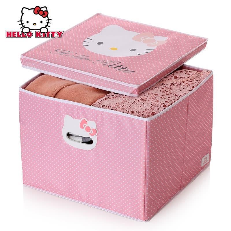 Hellokitty大号折叠收纳箱有盖布艺防尘衣服棉被储物箱简约可爱 hellokitty波点收纳箱