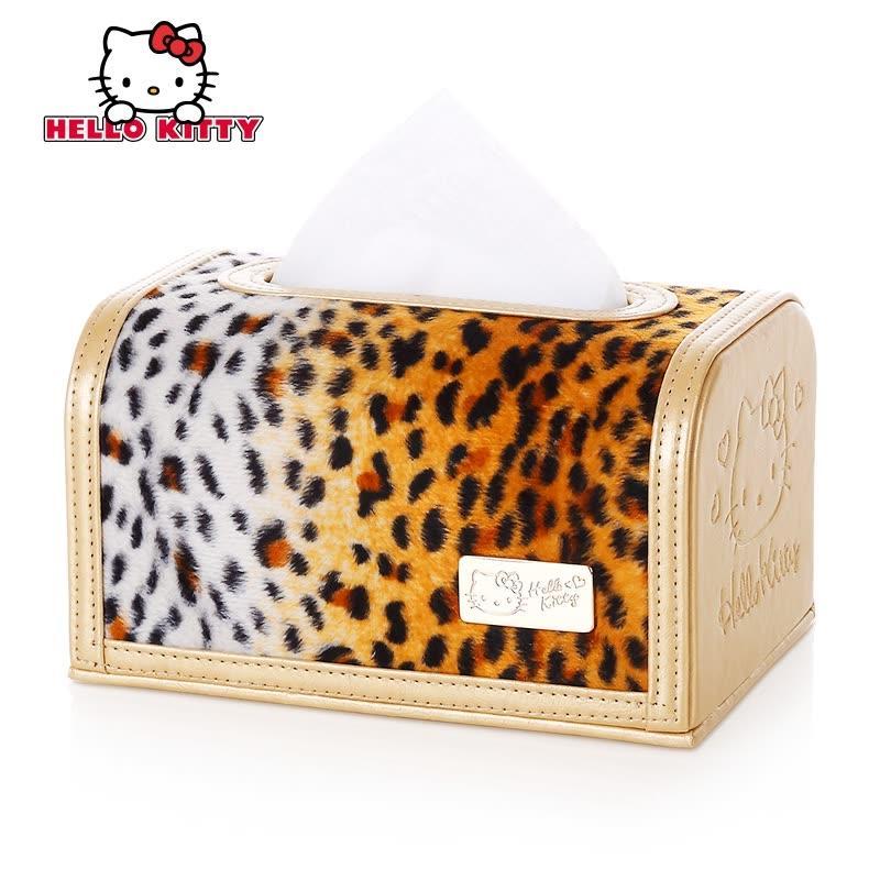 Hellokitty家用欧式纸巾盒客厅车载汽车创意纸巾桌面抽纸收纳盒 豹纹小号纸巾盒