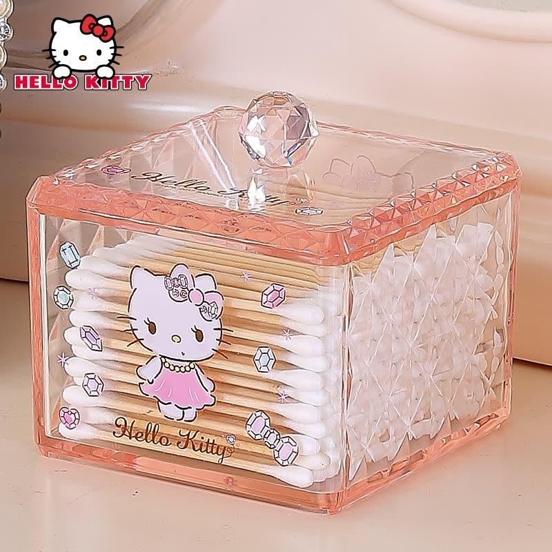 HELLOKITTY棉签盒透明化妆棉盒透明化妆品收纳盒多层收纳HELLOKITTY方形双层 HELLOKITTY钻石纹棉花盒