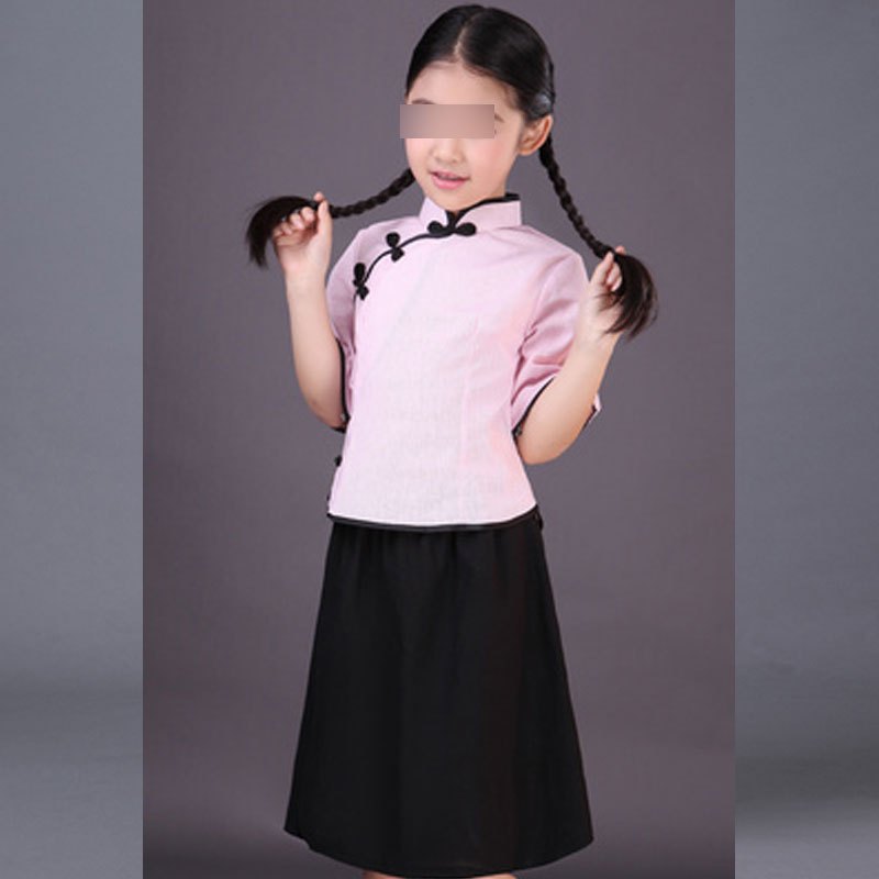 六一儿童服装五四青年装学生装幼儿园毕业朗诵运动会演出女宝宝学生装裙子套装可爱小清新 160cm 粉红色粉色上衣+短裙